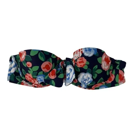 Aerie Bikini Top Holly Blue Floral Strapless Underwire Size 34B Bow Swimwear - Picture 1 of 8